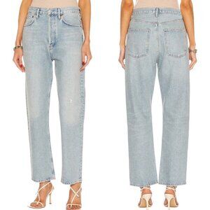 New Agolde 90s Mid Rise Loose Fit Straight Leg Jeans Size 24 In Semi Tropic Wash